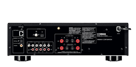 Receptor de red Yamaha R-N303, vista posterior completa sobre fondo blanco