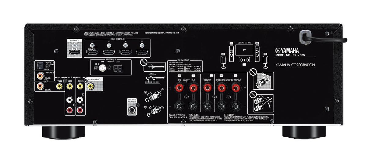 Receptor Yamaha RX-V385 negro - panel posterior y conexiones