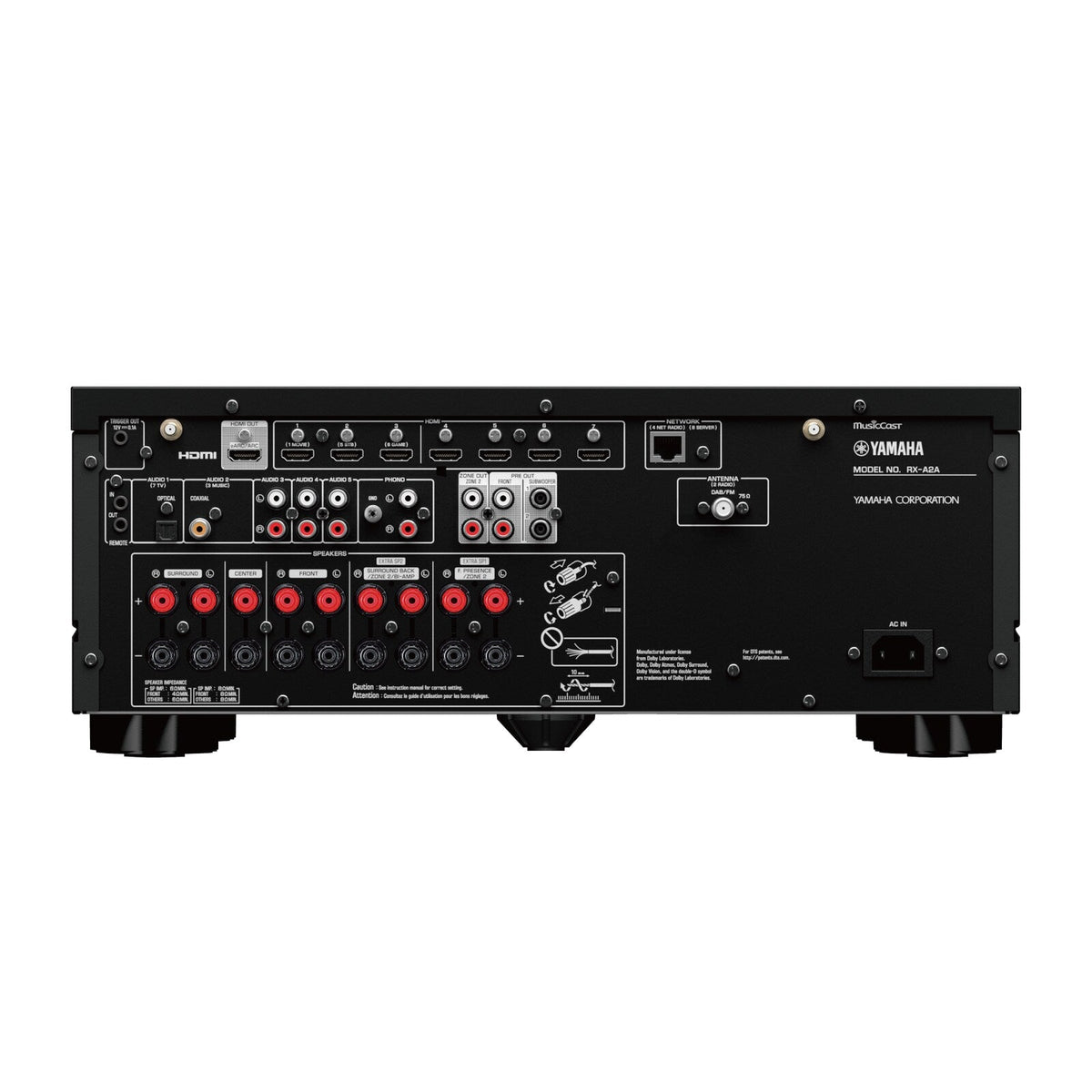 Receptor AV Yamaha RXA2A negro - panel posterior