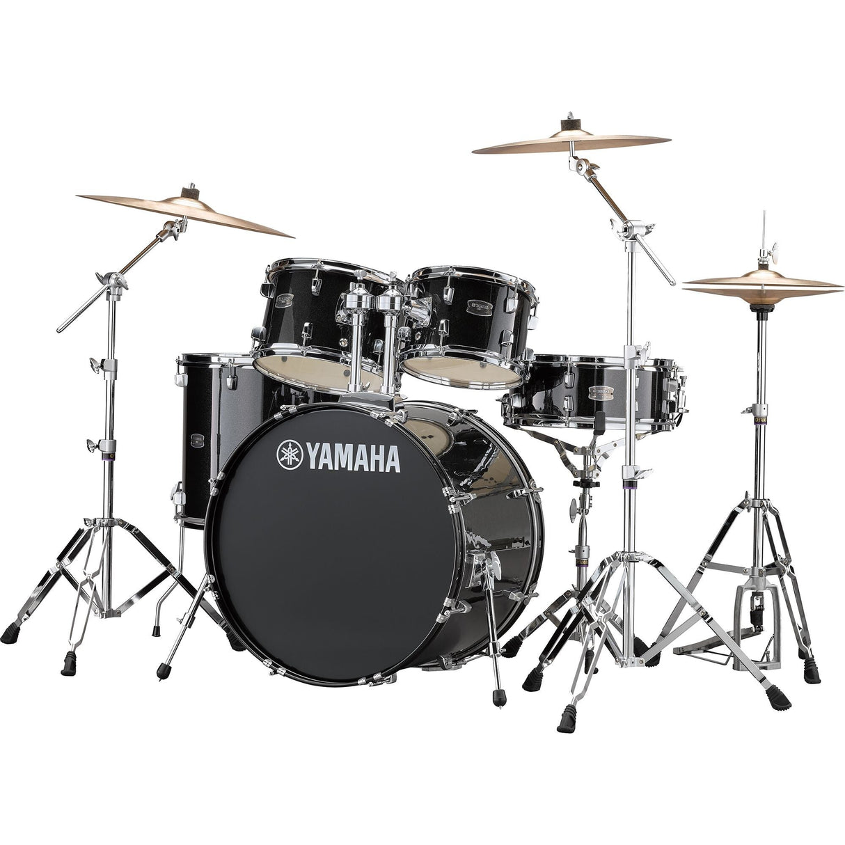 Batería Acústica Yamaha Ryden Negro, batería completa sobre fondo blanco