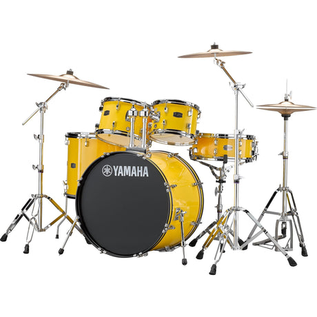 Batería Acústica Yamaha Ryden Amarilla, batería completa sobre fondo blanco