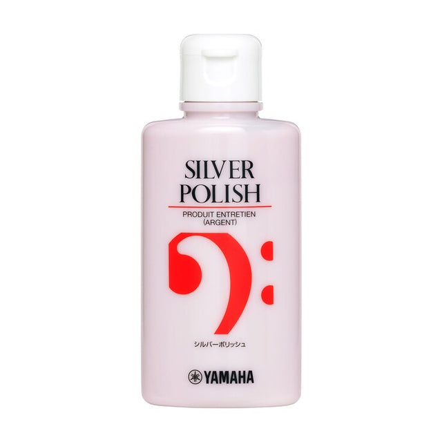 Crema Yamaha Silver Polish para instrumentos plateados, envase completo sobre fondo blanco