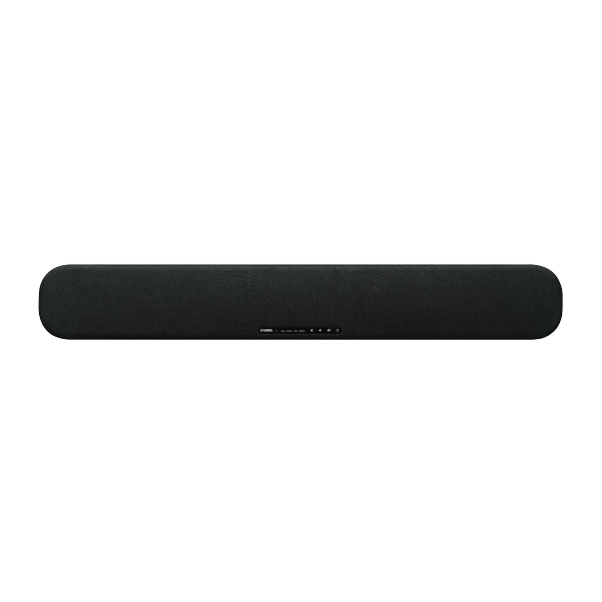 Barra de sonido Yamaha SR-B20A negra, vista frontal completa sobre fondo blanco