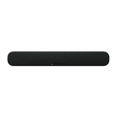 Barra de sonido Yamaha SR-B20A negra, vista frontal completa sobre fondo blanco