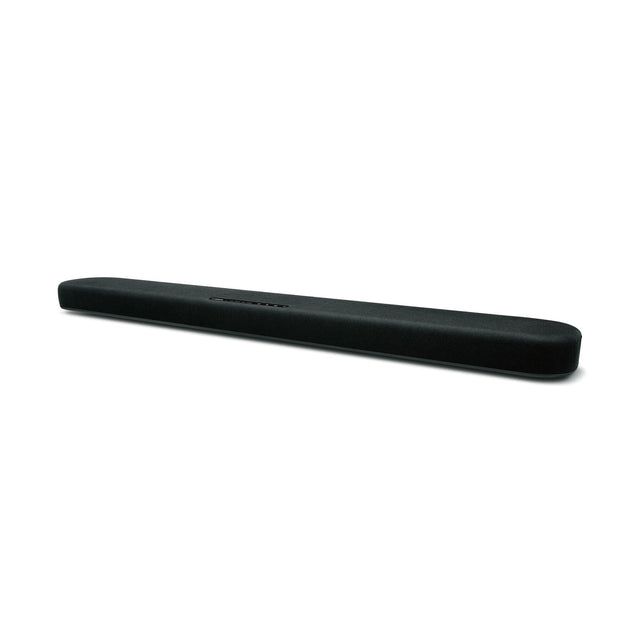 Barra de sonido Yamaha SR-B20A negra, vista completa sobre fondo blanco