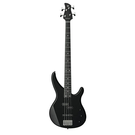 Bajo Yamaha TRBX174 negro completo en vista frontal sobre fondo blanco