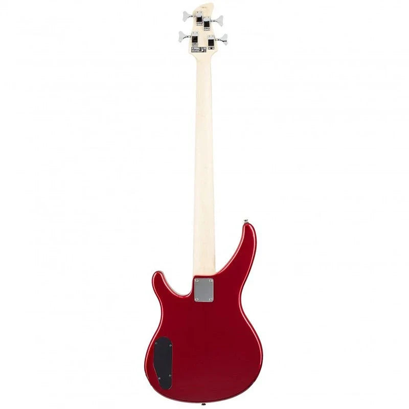 Bajo Yamaha TRBX174 rojo metálico completo en vista posterior sobre fondo blanco
