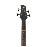Detalle del clavijero del bajo Yamaha TRBX304 negro sobre fondo blanco