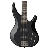 Detalle frontal del cuerpo del bajo Yamaha TRBX304 negro sobre fondo blanco