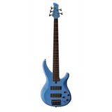 Bajo Yamaha TRBX305 Factory Blue de cinco cuerdas, vista frontal sobre fondo blanco