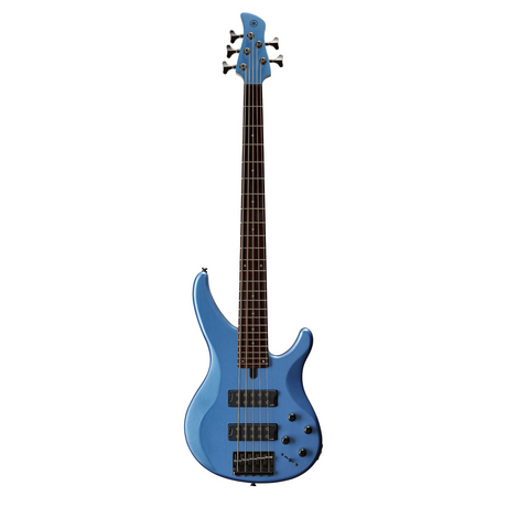 Bajo Yamaha TRBX305 Factory Blue de cinco cuerdas, vista frontal sobre fondo blanco