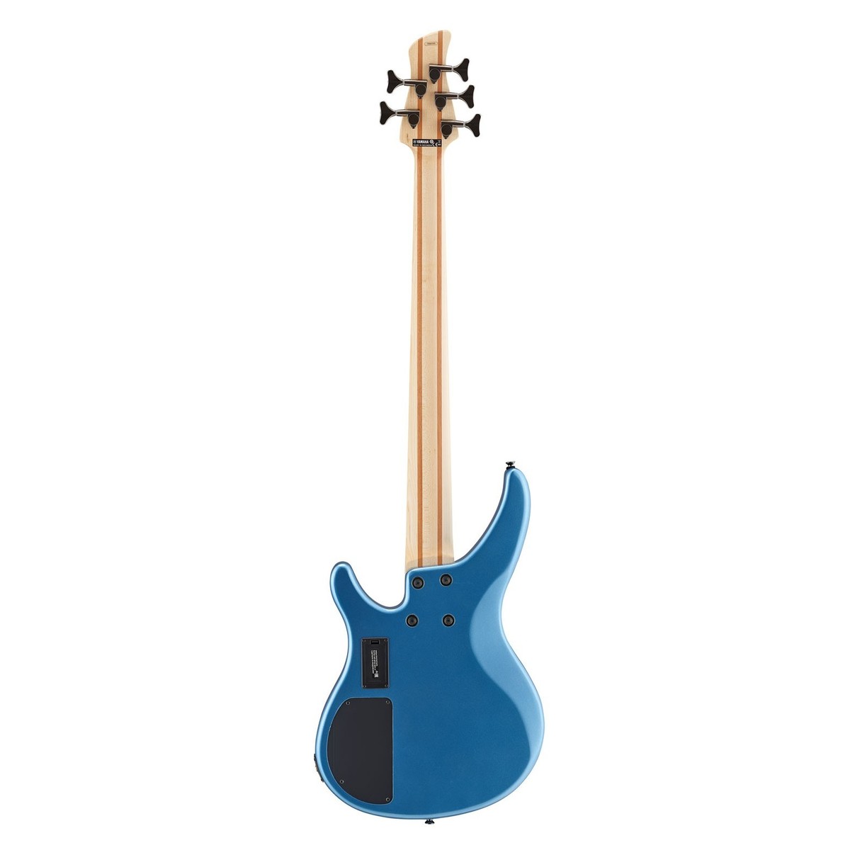Bajo Yamaha TRBX305 Factory Blue completo en vista posterior sobre fondo blanco