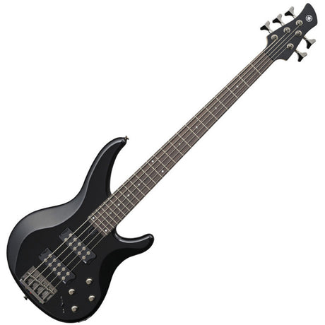Bajo Yamaha TRBX305 negro completo en vista diagonal sobre fondo blanco