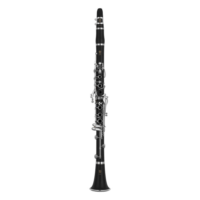 Clarinete Yamaha YCL-450N completo con mecanismo niquelado, vista frontal sobre fondo blanco
