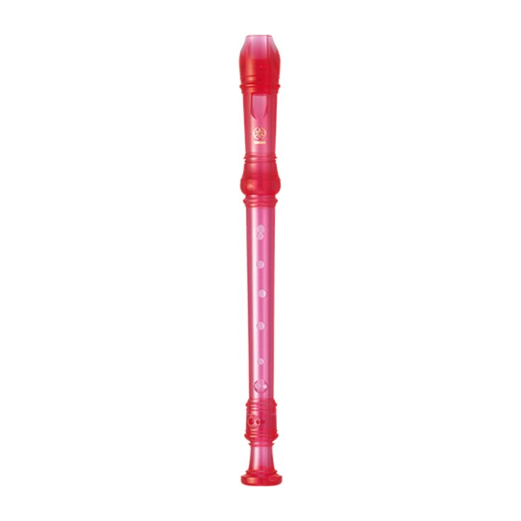 Flauta dulce soprano Yamaha YRS-20GP rosada aislada sobre fondo blanco