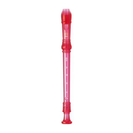 Flauta dulce soprano Yamaha YRS-20GP rosada aislada sobre fondo blanco