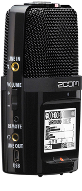 Grabadora Zoom H2n, panel lateral de entradas y salidas