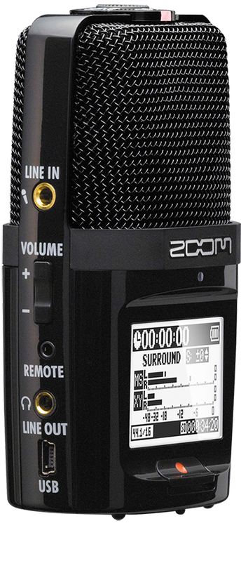 Grabadora Zoom H2n, panel lateral de entradas y salidas